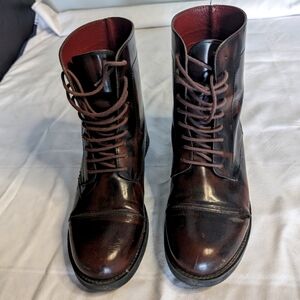 Patent leather lace up ankle boots